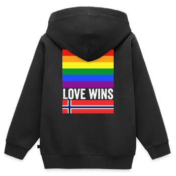 Liebe gewinnt Oslo Pride Norwegen - Kinder Premium Organic Zip Hoodie - Schwarz - Hinten - AI Model Kid Male (0cm)