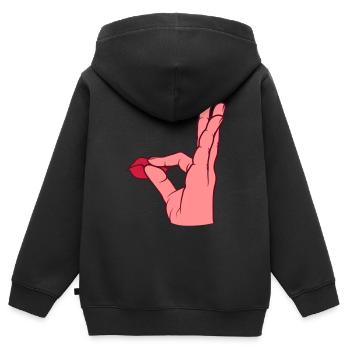 Louange Bouche Baiser Geste de la Main - Sweat Premium à capuche zippé enfant bio - noir - Dos - AI Model Kid Male (0cm)
