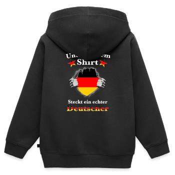 Unter diesem Shirt steckt ein echter deutscher - Kinder Premium Organic Zip Hoodie - Schwarz - Hinten - AI Model Kid Male (0cm)