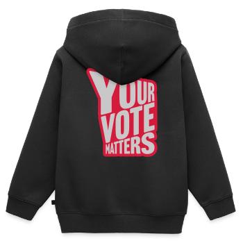 votre vote compte citation - Sweat Premium à capuche zippé enfant bio - noir - Dos - AI Model Kid Male (0cm)