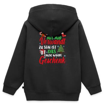 Mit mir Verwandt zu sein einzig wahre Geschenk - Kinder Premium Organic Zip Hoodie - Schwarz - Hinten - AI Model Kid Male (0cm)