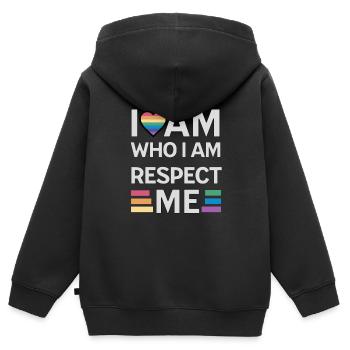 i am who i am respect me rainbow unisex - Kinder Premium Organic Zip Hoodie - Schwarz - Hinten - AI Model Kid Male (0cm)