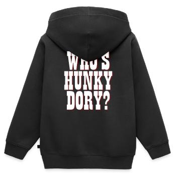 Funky fabuleux slogan tee - Sweat Premium à capuche zippé enfant bio - noir - Dos - AI Model Kid Male (0cm)
