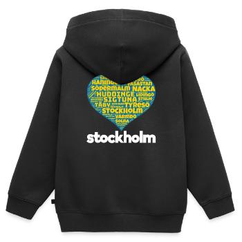 Stockholm - Kinder Premium Organic Zip Hoodie - Schwarz - Hinten - AI Model Kid Male (0cm)