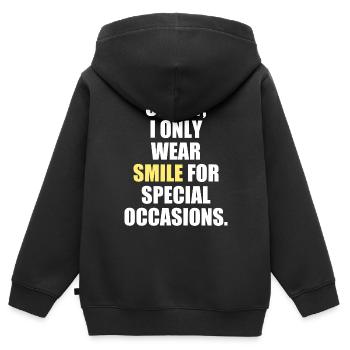 Entschuldigung, ich trage Smile nur zu besonderen Anlässen - Kinder Premium Organic Zip Hoodie - Schwarz - Hinten - AI Model Kid Male (0cm)