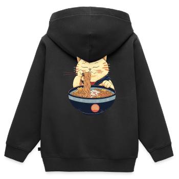 Japanische Katze mit Ramen Nudeln - Kinder Premium Organic Zip Hoodie - Schwarz - Hinten - AI Model Kid Male (0cm)