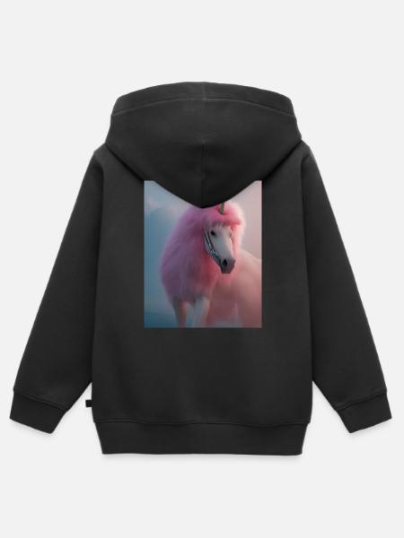 Fumetto Disegno di un unicorno queer con rosa - Felpa Premium con cappuccio con zip bambino bio - nero