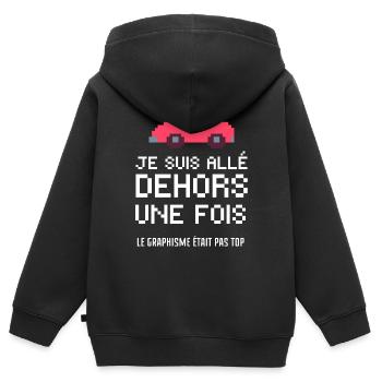 je suis allé dehors une fois - Sweat Premium à capuche zippé enfant bio - noir - Dos - AI Model Kid Male (0cm)