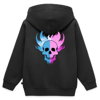 Feuerschädel Rauch pink Skelett Flammen 4 - Kinder Premium Organic Zip Hoodie - Schwarz - Hinten - AI Model Kid Male (0cm)