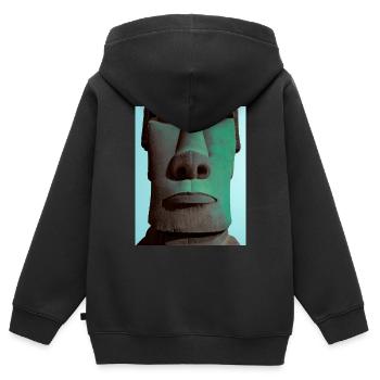 Moai Gesicht Portrait Neon-Stil - Kinder Premium Organic Zip Hoodie - Schwarz - Hinten - AI Model Kid Male (0cm)