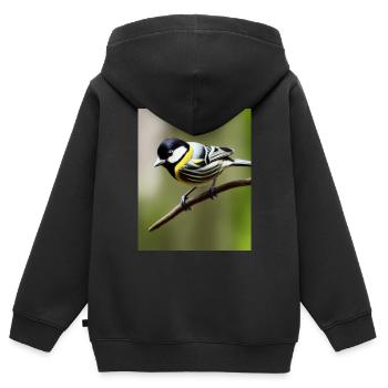 Cool Comic Portrait d’une mésange charbonnière Kohlmeise - Sweat Premium à capuche zippé enfant bio - noir - Dos - AI Model Kid Male (0cm)