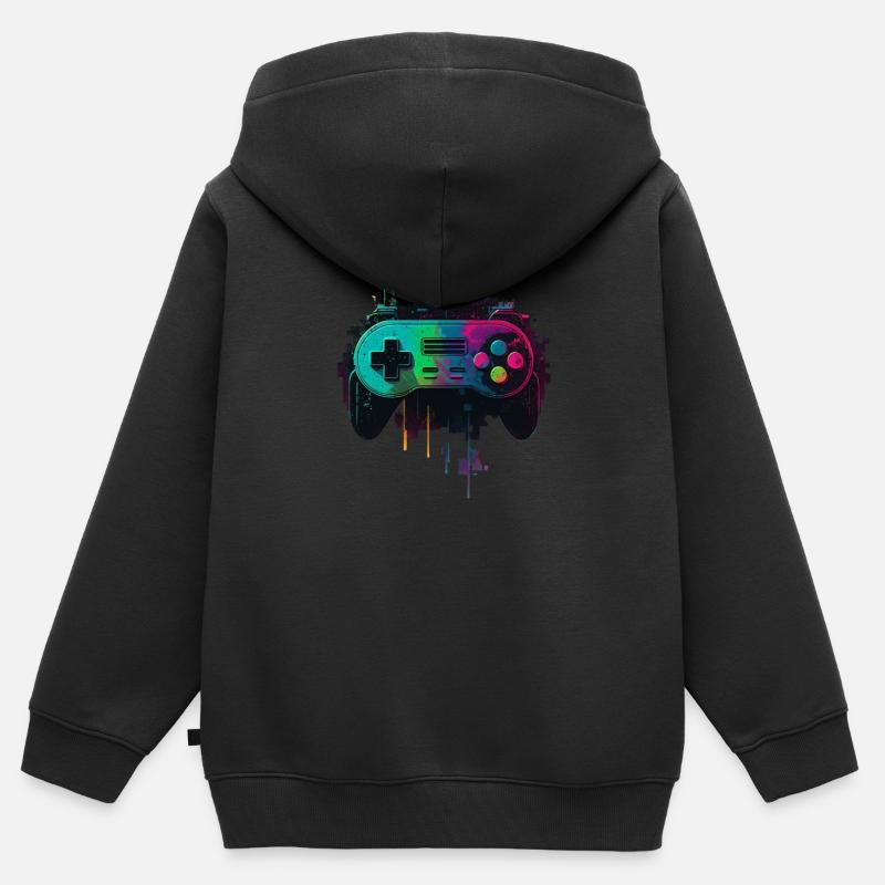 Console rétro - Sweat Premium à capuche zippé enfant bio - noir