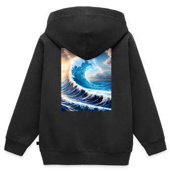 Big Wave #001 - Kinder Premium Organic Zip Hoodie - Schwarz - Hinten - AI Model Kid Male (0cm)