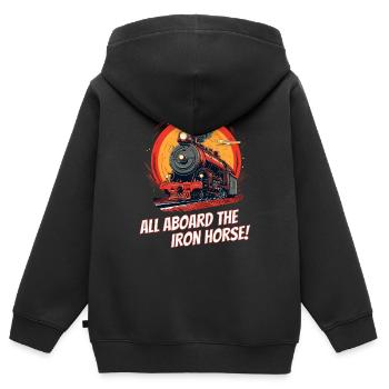 Tous à bord de l’Iron Horse - Sweat Premium à capuche zippé enfant bio - noir - Dos - AI Model Kid Male (0cm)