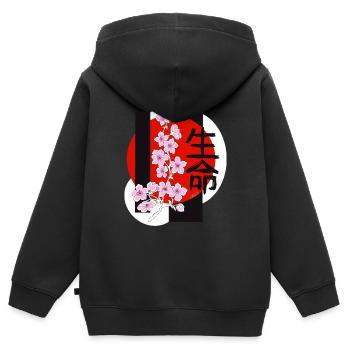 Kirschblüten - Kinder Premium Organic Zip Hoodie - Schwarz - Hinten - AI Model Kid Male (0cm)