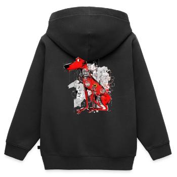 Loko le chien rouge - Sweat Premium à capuche zippé enfant bio - noir - Dos - AI Model Kid Male (0cm)