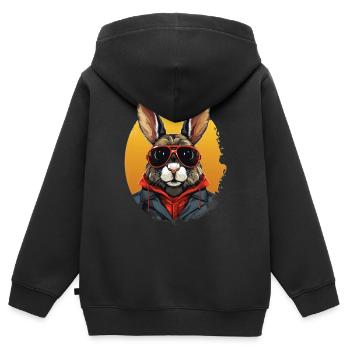Videur de ville lapin fantôme | Amoureux des lapins - Sweat Premium à capuche zippé enfant bio - noir - Dos - AI Model Kid Male (0cm)