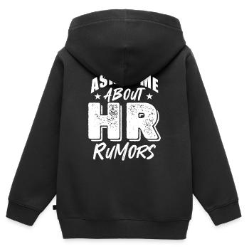 Posez-moi des questions sur les rumeurs RH - Sweat Premium à capuche zippé enfant bio - noir - Dos - AI Model Kid Male (0cm)