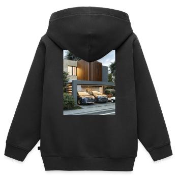 Haus - Kinder Premium Organic Zip Hoodie - Schwarz - Hinten - AI Model Kid Male (0cm)