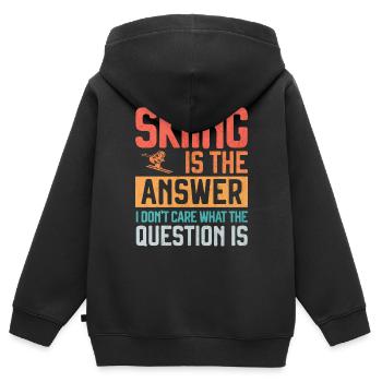 Skifahren ist die Antwort Lustiger Skifahrer - Kinder Premium Organic Zip Hoodie - Schwarz - Hinten - AI Model Kid Male (0cm)