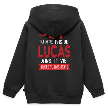 Lucas Si tu n as pas un lucas Cadeau humour - Sweat Premium à capuche zippé enfant bio - noir - Dos - AI Model Kid Male (0cm)
