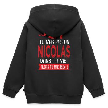 Nicolas Si tu n as pas un nicolas Cadeau humour - Sweat Premium à capuche zippé enfant bio - noir - Dos - AI Model Kid Male (0cm)