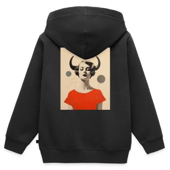Taureau collage art astrologie - Sweat Premium à capuche zippé enfant bio - noir - Dos - AI Model Kid Male (0cm)