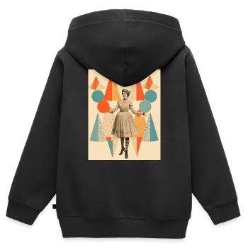 Collage de papier de dame de cirque - Sweat Premium à capuche zippé enfant bio - noir - Dos - AI Model Kid Male (0cm)