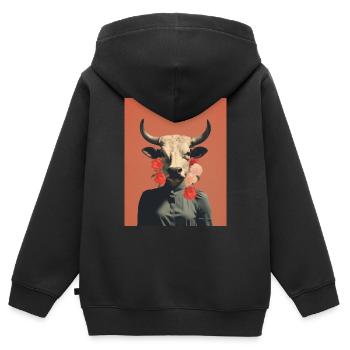 Collage surréaliste de vache femme - Sweat Premium à capuche zippé enfant bio - noir - Dos - AI Model Kid Male (0cm)