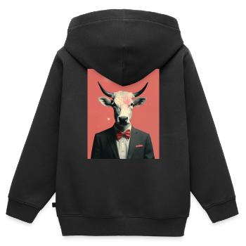 Collage surréaliste de vache d’homme - Sweat Premium à capuche zippé enfant bio - noir - Dos - AI Model Kid Male (0cm)