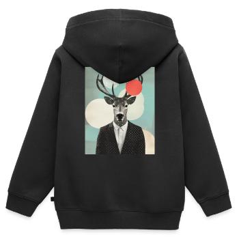 Collage surréaliste de rennes - Sweat Premium à capuche zippé enfant bio - noir - Dos - AI Model Kid Male (0cm)