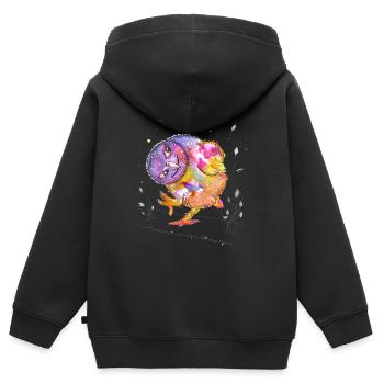 Gute Laune Eule - Kinder Premium Organic Zip Hoodie - Schwarz - Hinten - AI Model Kid Male (0cm)