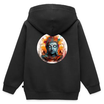 T-shirt Sérénité Bouddha Marque Vibration Positive - Sweat Premium à capuche zippé enfant bio - noir - Dos - AI Model Kid Male (0cm)