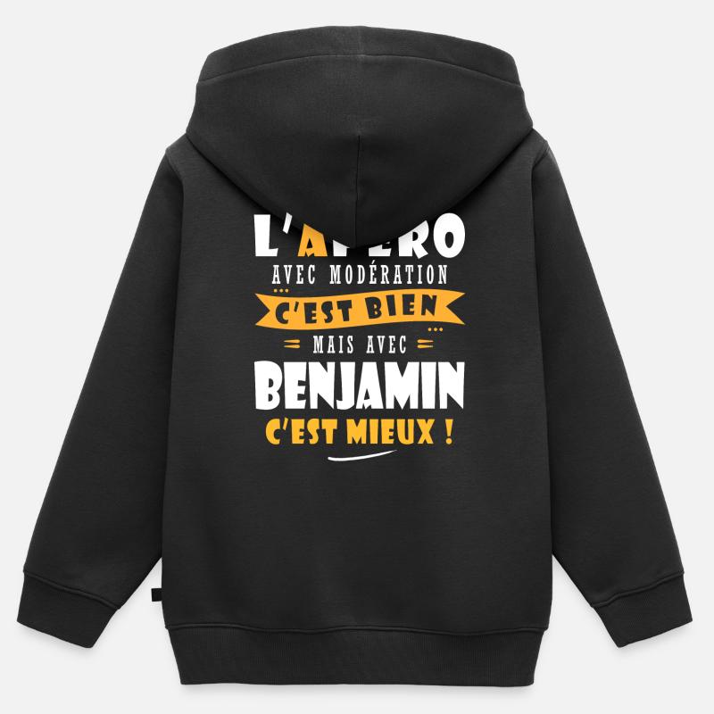 Benjamin cadeau Humour cadeau benjamin - Sweat Premium à capuche zippé enfant bio - noir