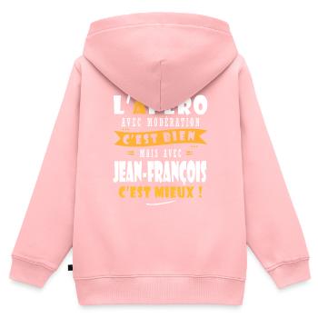 Jean-françois cadeau cadeau jean françois - Sweat Premium à capuche zippé enfant bio - rose - Dos - AI Model Kid Female (0cm)