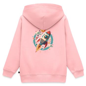 FUSÉE DANS L’ESPACE - Sweat Premium à capuche zippé enfant bio - rose - Dos - AI Model Kid Female (0cm)