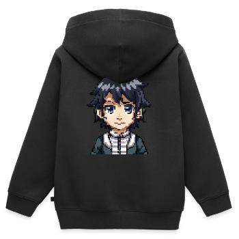Figurine d’anime en 8 bits - Sweat Premium à capuche zippé enfant bio - noir - Dos - AI Model Kid Male (0cm)