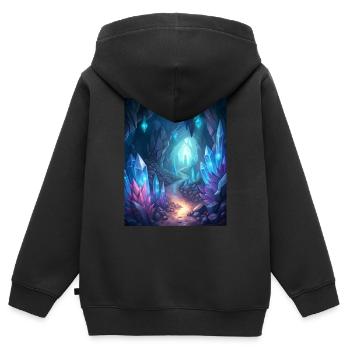 eine Höhle gefüllt mit glühenden Kristallen - Kinder Premium Organic Zip Hoodie - Schwarz - Hinten - AI Model Kid Male (0cm)