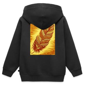 une plume avec des motifs et des couleurs complexes - Sweat Premium à capuche zippé enfant bio - noir - Dos - AI Model Kid Male (0cm)