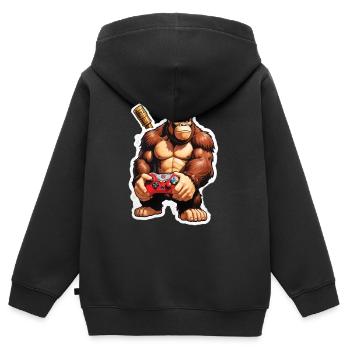 Retro Gamer Gorilla avec manette Jeux de console - Sweat Premium à capuche zippé enfant bio - noir - Dos - AI Model Kid Male (0cm)