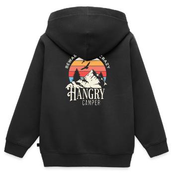 Attention au campeur affamé - Sweat Premium à capuche zippé enfant bio - noir - Dos - AI Model Kid Male (0cm)