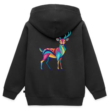 Reh - Bunt und lebhaft - Kinder Premium Organic Zip Hoodie - Schwarz - Hinten - AI Model Kid Male (0cm)