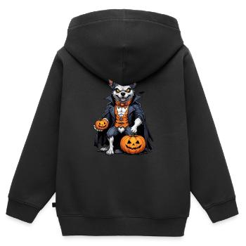 Halloween - Hund Grusel mit Kürbis - Kinder Premium Organic Zip Hoodie - Schwarz - Hinten - AI Model Kid Male (0cm)