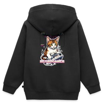 Retro Gaming Cat: Retrogamer with Controller - Kids Premium Organic Zip-up Hoodie - black - Back - AI Model Kid Male (0cm)
