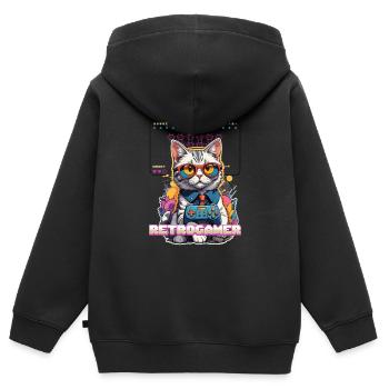 Retro Gaming Katze: Retrogamer mit Controller - Kinder Premium Organic Zip Hoodie - Schwarz - Hinten - AI Model Kid Male (0cm)