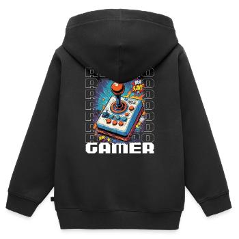 Retro Gamer Adventure Joystick - Sweat Premium à capuche zippé enfant bio - noir - Dos - AI Model Kid Male (0cm)