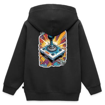 Retro Gamer Adventure Joystick - Sweat Premium à capuche zippé enfant bio - noir - Dos - AI Model Kid Male (0cm)