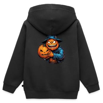 Halloween Kürbis Hexenhut Mitternacht - Kinder Premium Organic Zip Hoodie - Schwarz - Hinten - AI Model Kid Male (0cm)
