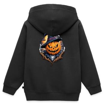 Halloween Kürbis Hexenhut Mitternacht - Kinder Premium Organic Zip Hoodie - Schwarz - Hinten - AI Model Kid Male (0cm)