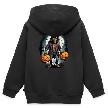 Zombie Joyeux Halloween Citrouilles effrayantes - Sweat Premium à capuche zippé enfant bio - noir - Dos - AI Model Kid Male (0cm)